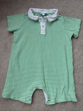 Little English Green & White Striped romper